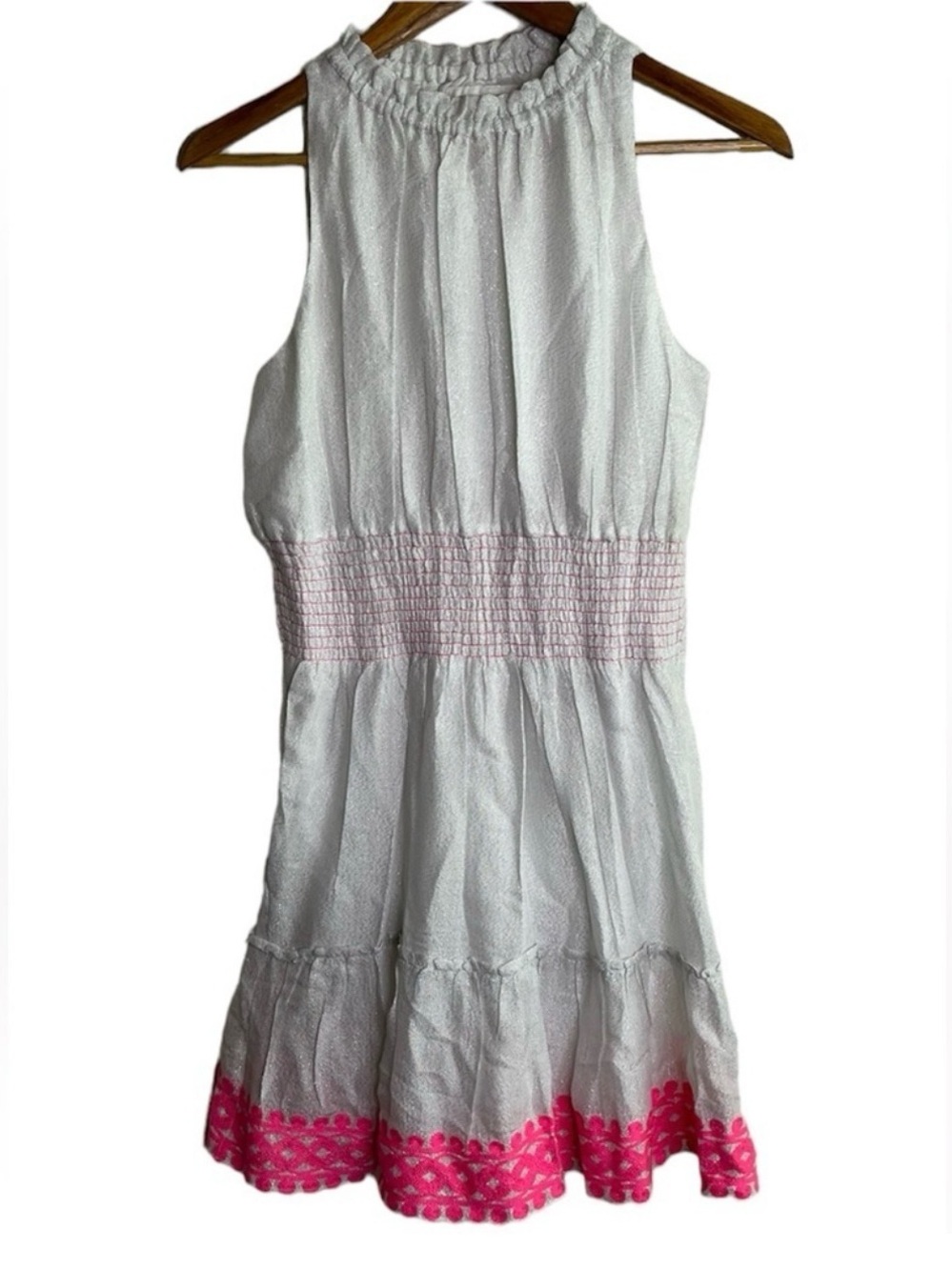 Sail To Sable Shimmering Silver Smocked Embroidered Dress size XS